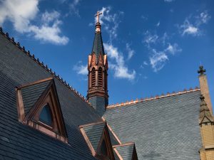 st andrews slate roof, copper dormers, and copper steeple