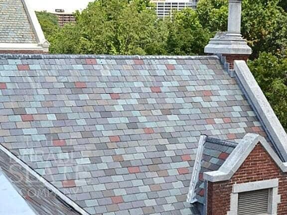 tudor arms slate roof as viewed up close from a drone