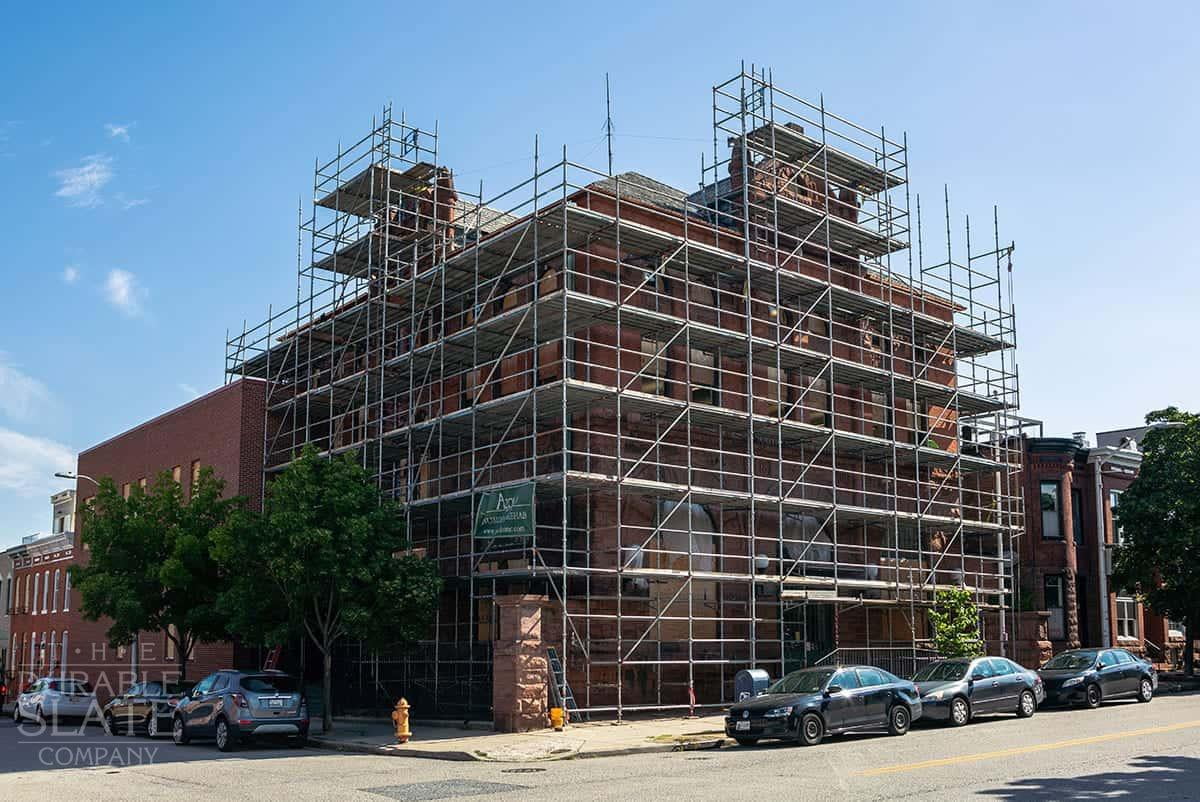 south baltimore learning center, surrounded by scaffolding