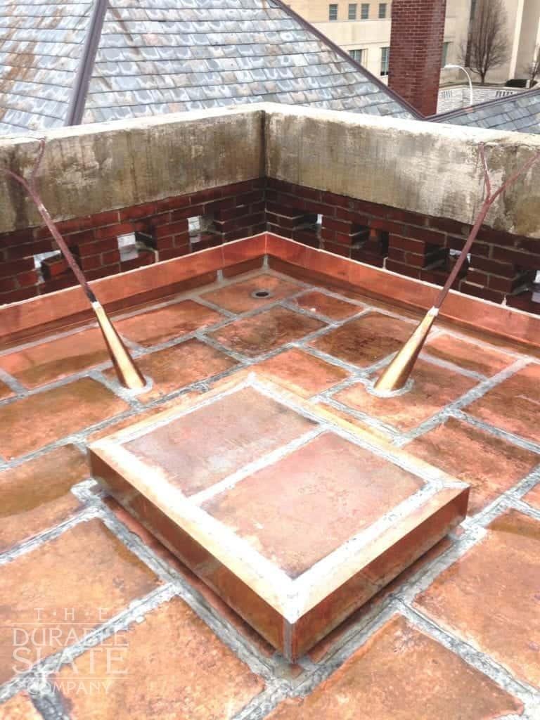 an example of a flat copper roof, soldered