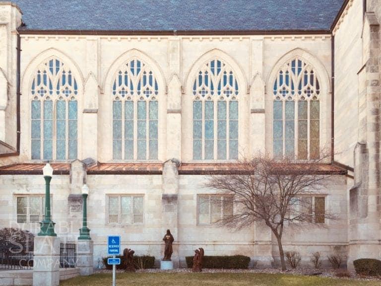 another example of a standing seam copper roof, this time on a church