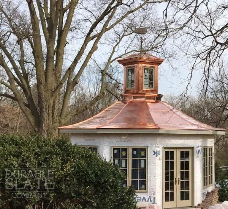 new standing seam copper roof on an outdoor cupola