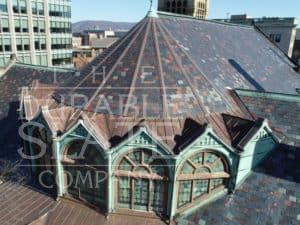 Elm Park UMC, Scranton, PA stained glass windows, copper roofing, and slate roof