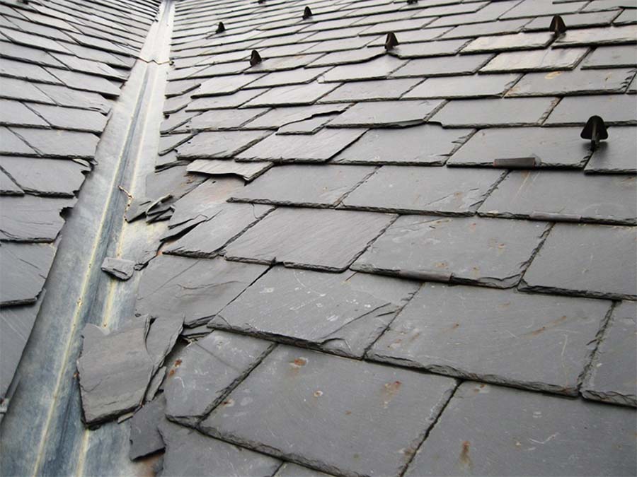 example of badly installed slate roof damage